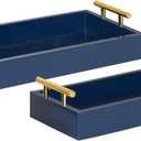 Modern Tray Set, Set of 2, Navy Blue and Gold, Glam Decorative Trays for Storage and Display, 15×12in & 10×10in 