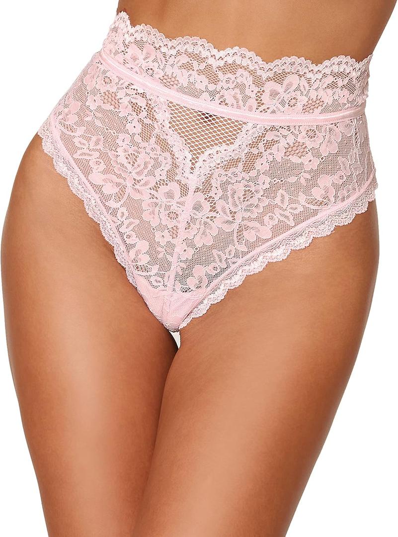 Dreamgirl Women's High-Waisted Lace Panty Thong with Cutout Back Detail, Scalloped Lace Trim and Cheeky Back Fit (2X)