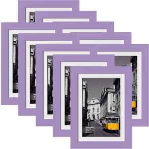 eletecpro 5x7 Picture Frames Set of 10, Picture Frame Collage Wall Decor Display 4x6 Photo with Mat or 5x7 without Mat, Home Decor Gallery Frame for Table Top or Wall Mounting, Purple