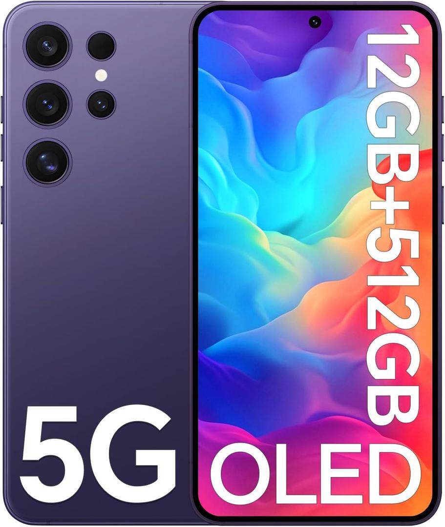 P24 Ultra Unlocked Cell Phone, 12+512GB Smartphone,108MP+48MP Camera, Long Battery Life 4050mAh, 6.7 FHD Screen,Face ID/Dual SIM/GPS/Android 14 Unlocked Phones (Purple)
