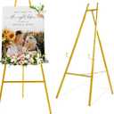 43.5" Gold Metal Easel Stand for Sign, Heavy Duty Folding Easel for Wedding Welcome Sign, Decorative Easel for Mirror, Art, Photo, Adjustable Painting Display 4-Tier Height