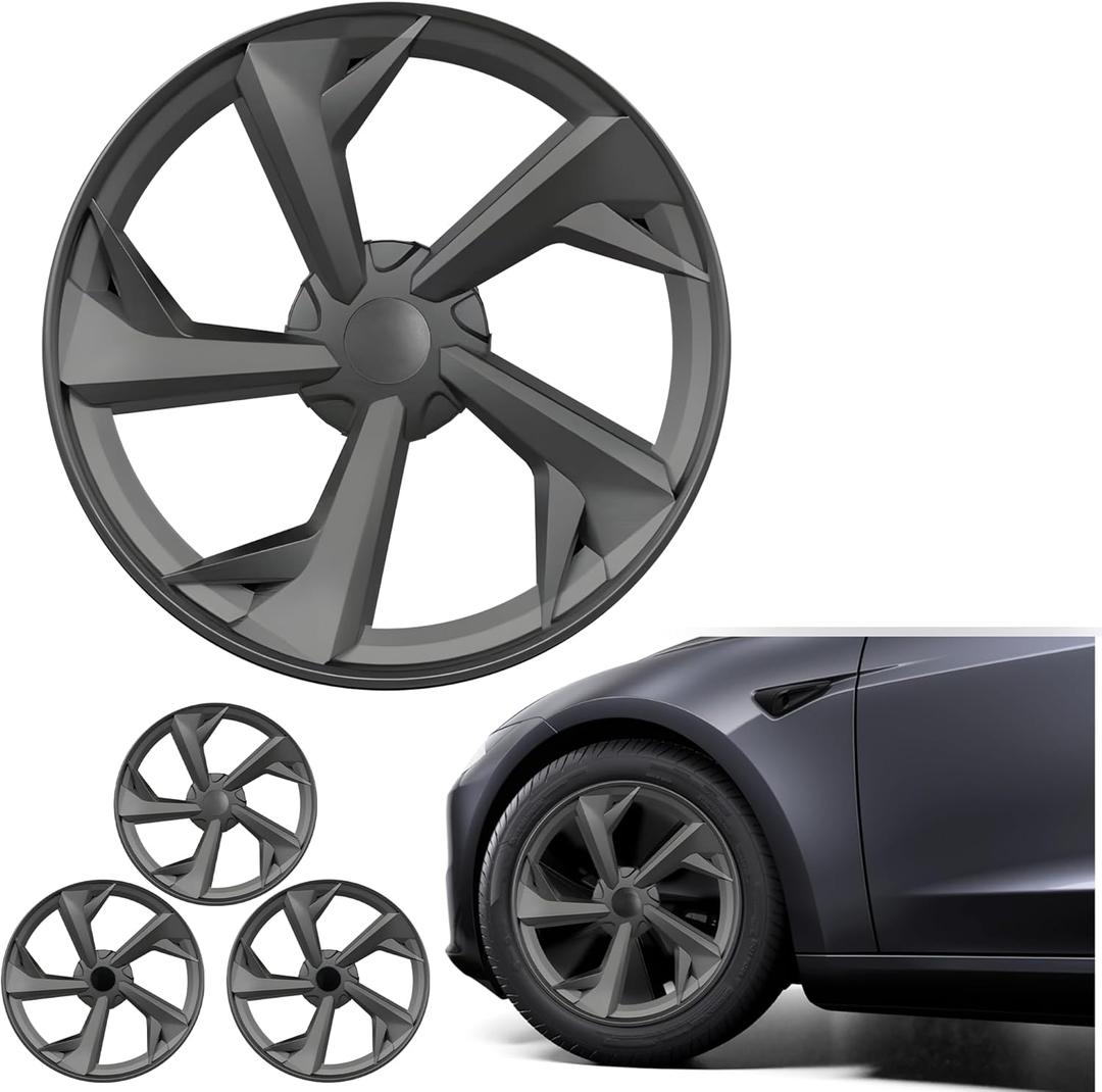 19 Inches Wheel Covers for 2025 2026 Tesla Model Y Juniper, Hub Protection Accessory, Replacement for Tesla Model Y 2025 Rim Protector, ABS Hubcaps 4-Piece, Mechanical Style Black