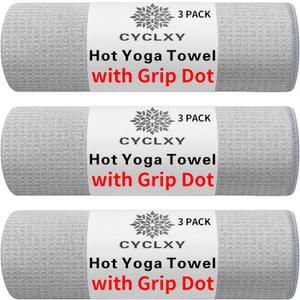 3 Pack Yoga Mat Towels with Grip Dot, Hot Yoga Towel Non Slip Yoga Mat Towel Non-Slip Sweat Absorbent Anti-Slip Yoga Towel for Bikram,Pilates (72.00" x 26.50", Grey)