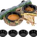 REPTI ZOO Magnetic Reptile Feeder Ledge, Gecko Feeder with 4 Cups, Hollow Vine Food Dish, Water Bowl for Lizard & Snake, Terrarium Accessories