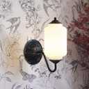 Antique Black Milk Glass Wall Sconce - Vintage Green Shade & Brass Finish Base - Indoor Wall Lighting Fixture for Living Room, Bedroom, Bathroom, Hallway, Entryway (White)