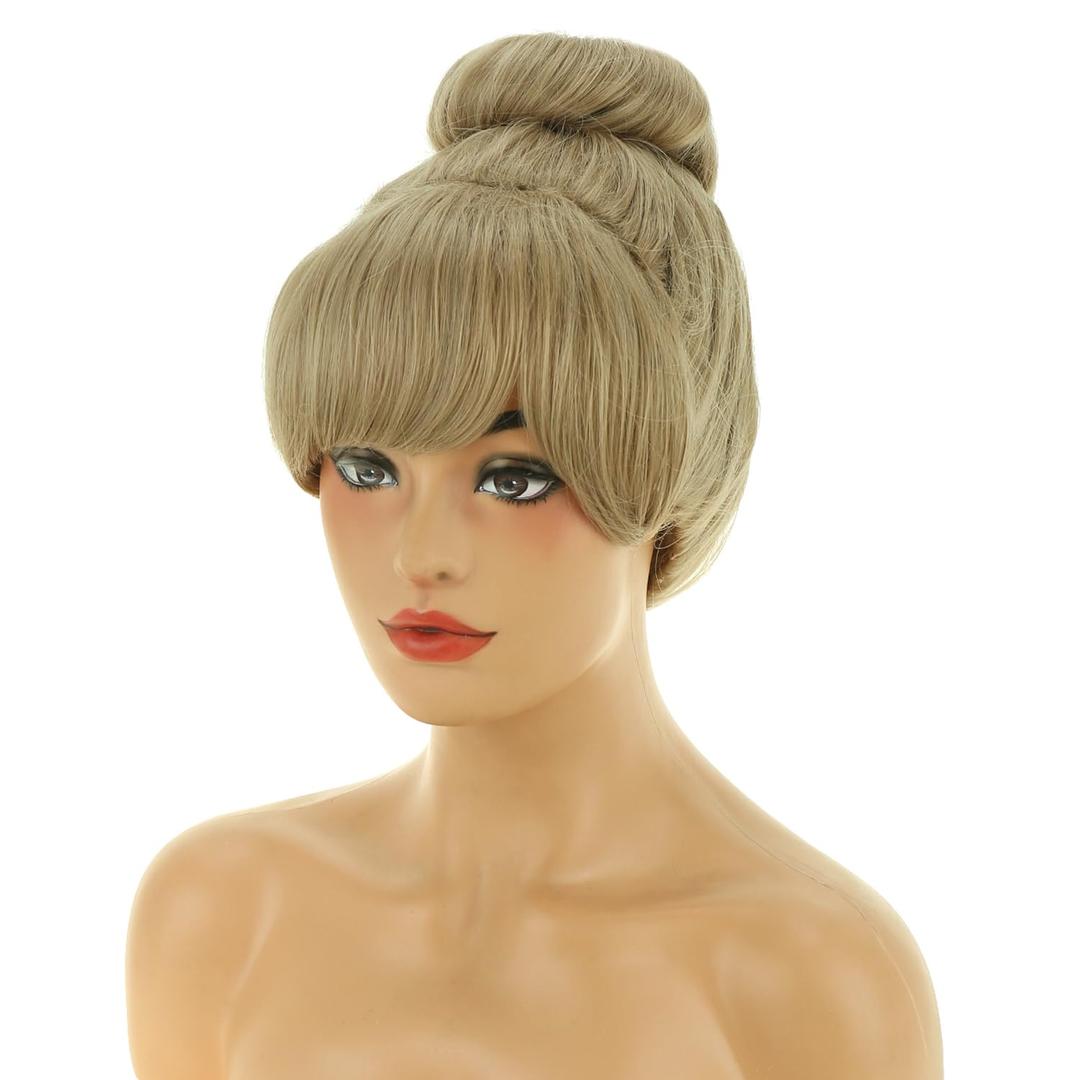 RightOn Blonde Wig for Cosplay Ash Blonde Wigs with Pre-Style Buns Curly Wig for Halloween Costume Party Hairnet Include