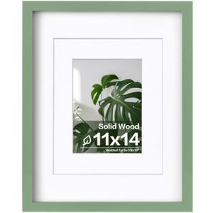Egofine 11x14 Picture Frame Made of Solid Wood Covered by Plexiglass, Display Pictures 5x7/8x10 with Mat or 11x14 Without Mat for Table Top Display and Wall Mounting Photo Frame, Green