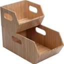 MobileVision Bamboo Storage Bins for Pantry & Kitchen Cabinet Organizer Multi-Purpose 2 PC Stackable Set for Canned Goods, Vegetables, Pouches, Boxed Meals & more