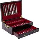 GENRICE Wooden Silverware Chest without Silverware Doublelayer, Silverware Box Storage for Silver, Silverware Case with Handle and Felt Lined, Flatware Chest for 12 or 16 or more sets of Utensils