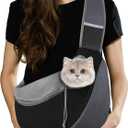 Pawaboo Pet Dog Sling Carrier, Hand Free Drawstring Dog Papoose with Adjustable Strap, Breathable Mesh Bag for Puppy Cat, Crossbody Satchel Dog Purse with Pocket for Outdoor, Dark Gray+Black, Small