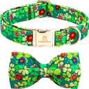 Lionheart glory St.Patrick's Day Dog Collar-Lucky Clover Shamrock Dog Bow Collar for Medium Dogs Spring Green Trefoil Collars with Bowtie Adjustable Heavy-Duty Puppy Collars Pet Gift Girl Boy
