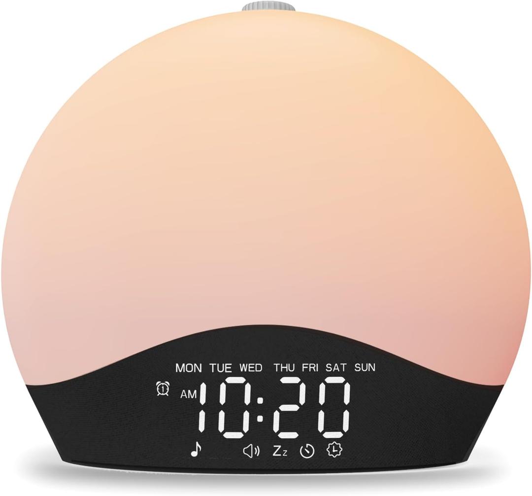 Sunrise Alarm Clock White Noise Sound Machine with 25 Soothing Sounds, 17 Night Lights, Bluetooth Speaker, Wake Up Light Alarm Clock for Bedrooms, Heavy Sleepers, Ideal Gift for Baby, Kids, Seniors