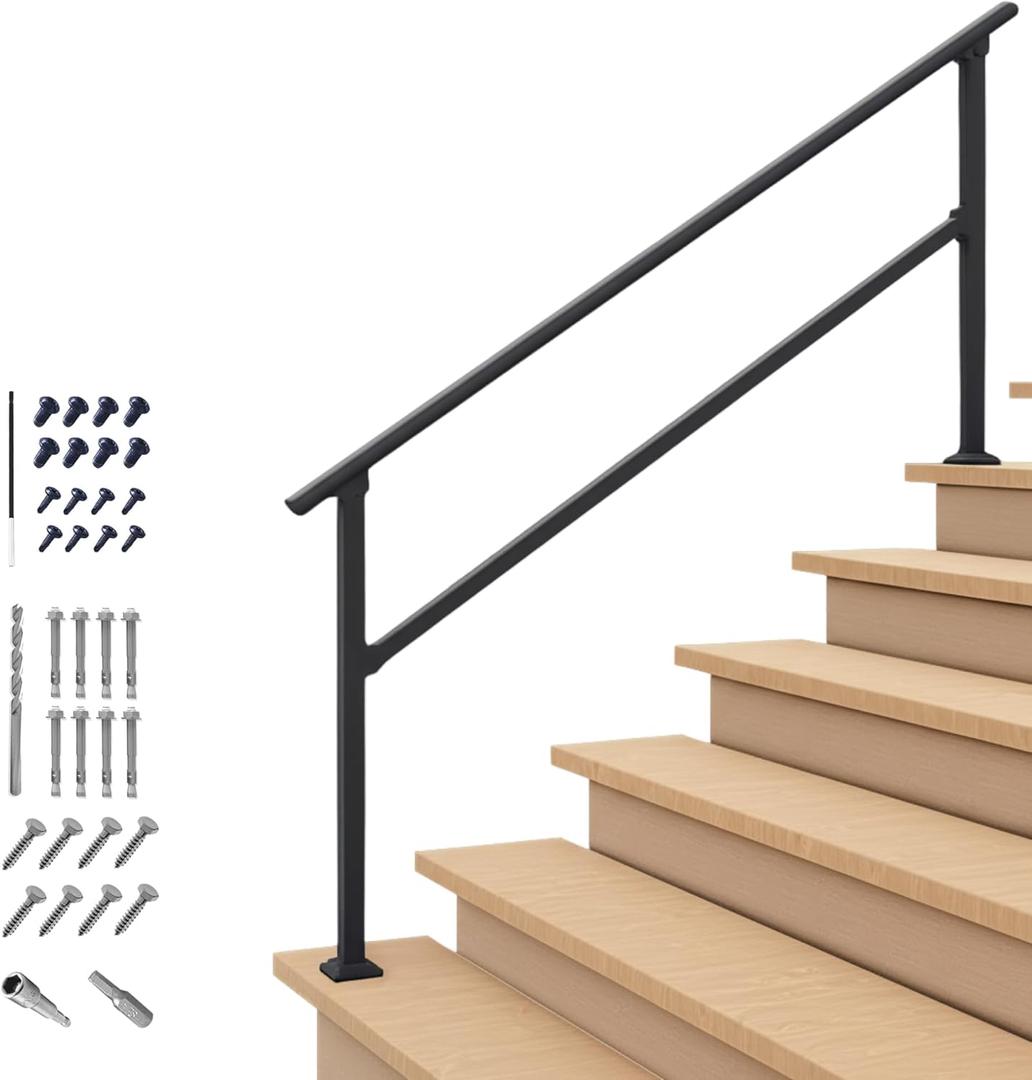 CR Fence & Rail Handrails for Outdoor Steps & Indoor Stair Railing Kit, 5-6 Steps Safety Hand Rail for Porch & Deck