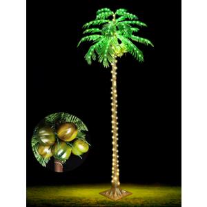 7 FT LED Lighted Palm Tree with Coconuts Outdoor Artificial Tropical Palm Tree Lights for Patio Pool Hawaiian Luau Jungle Party Tiki Bar Christmas Indoor Decoration (Warm White Plug)