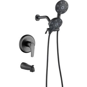 Tub and Shower Faucet Set Complete Dual Shower Head and Handheld 2 in 1 Combo Set Shower System with Tub Spout Tub and Shower Trim Kit Matte Black