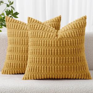 MIULEE Pack of 2 Corduroy Decorative Throw Pillow Covers 18x18 Inch Soft Boho Striped Pillow Covers Modern Farmhouse Home Decor for Summer Sofa Living Room Couch Bed Yellow