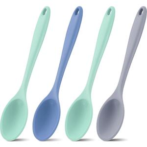 Shappy 4 Pieces Silicone Cooking Spoons 10.6 Inch Heat Resistant Kitchen Spoons for Mixing, Serving and Stirring Upgrade Large Non Stick Basting Utensils, Dishwasher Safe(Spoon,Fresh Color)