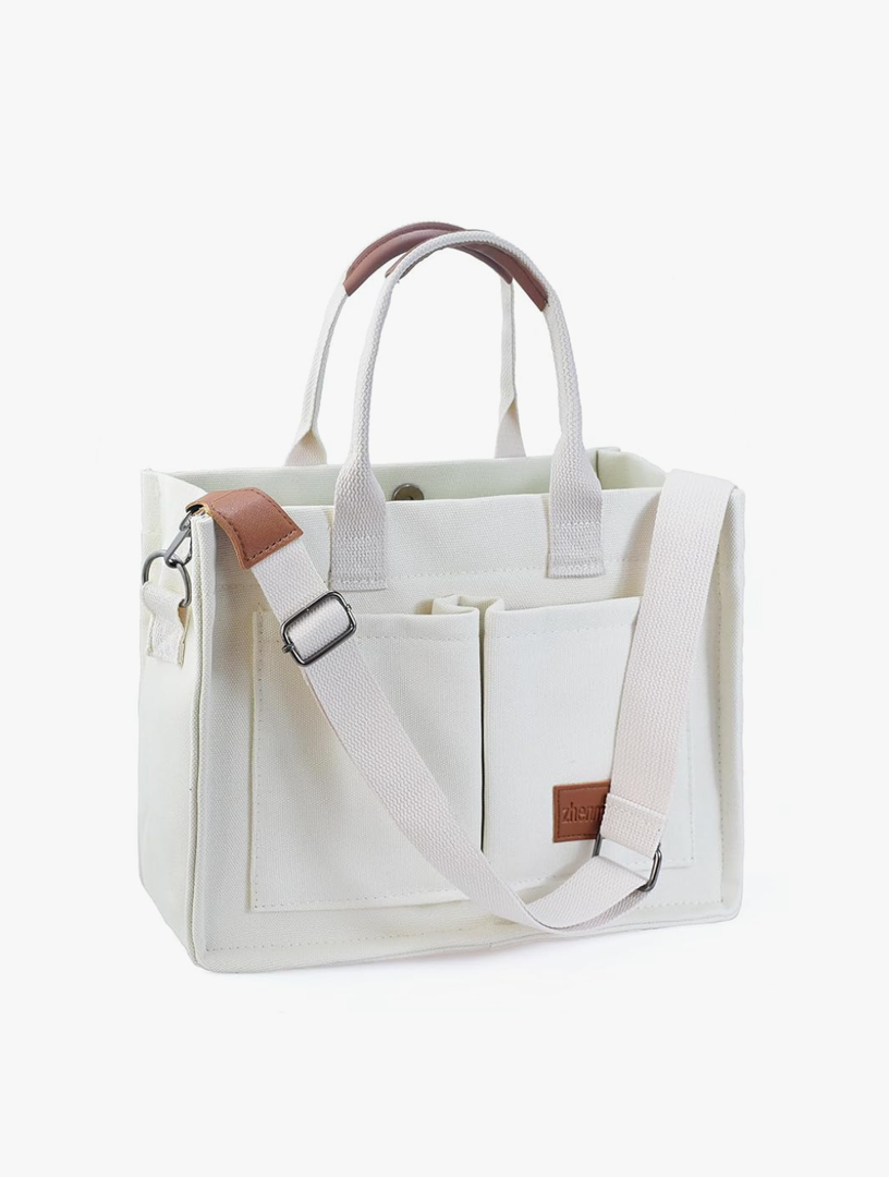 Women Canvas Tote Bag With Pockets Crossbody Bags Casual Hobo Messenger Bag Shoulder Bag Handbag for Women