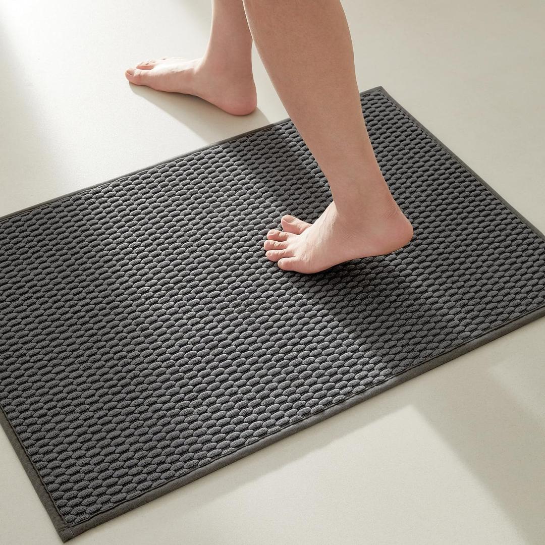 TYUU Bathroom Rugs Non Slip Washable, Super Absorbent Thin Bath Mat Small Quick Dry Low Pile Bathroom Rug, Dark Grey 20"x30" (1'8" x 2'6" (Rectangular))