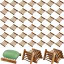 50 Pcs Bamboo Wood Soap Dish Bulk Natural Wooden Soap Holder Savers, Self-Draining Bathroom & Kitchen Soap Trays, Durable Handcrafted Wooden Soap Dishes 3.3 x 3.4 x 0.67 Inch