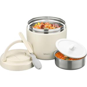 wiwens Thermo Food Jar for Hot Food Adults 32OZ Soup Thermo Lunch Containers Wide Mouth Vacuum Insulated Stainless Steel Leakproof Bento Box with Spoon (Beige)