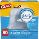 Glad 78899BX OdorShield Tall Kitchen Drawstring Bags, Fresh Clean, 13 gal, White, 80/Box