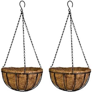 Kingbuy 12-Inch Metal Hanging Basket with Coconut Liner - Rust-Resistant Wire Planter Flower Pot Holder for Indoor Outdoor Plants, Garden Balcony Patio Decoration - 2 Pack