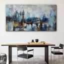 Pogusmavi Large Wall Art for Bedroom Abstract City View Canvas Art Modern Home Decor Gray Blue Buildings Prints for Bedroom Wall Art Office Artwork Wall Decor for Living Room Decor 24x48 inches