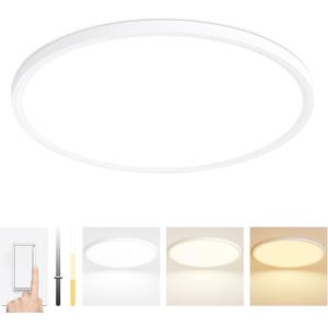 20 Inch Dimmable LED Ceiling Light Fixture, Ultra Thin Flush Mount, 40W 4000Lumen, 3 Color Changeable, Round, White, for Dining Room, Kitchen, Bedroom, Office, Hotel