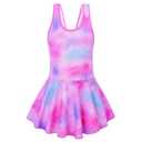 Akokvlar Girl One Piece Swimsuit with Skirt Bathing Suit Swimwear (14-15 Years, Purple Galaxy)