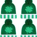 SATINIOR 4 Packs St. Patrick's Day Shamrock Knit Beanie Hat Green Clover Skull Ski Cap Saint Patrick's Day Warm Beanie for Women Men Party Costume Accessory