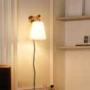 Gold Plug-in Wall Sconces Set of 2, Bedside Lamps With Fabric Linen Shade, Brass Gold Wall Sconce With Cord, Wall Decor Bedroom Lights for Living Room Hallway Porch