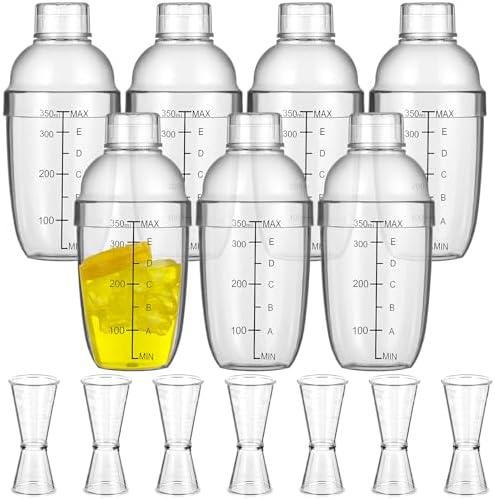 5 and 7 Plastic Cocktail Shaker Set Drink Mixer with Mark Clear Drink Cocktail Shaker and Measuring Jigger Set Ounce Cup Clear for Bar Party Home Use Wine Bar(11.8oz)