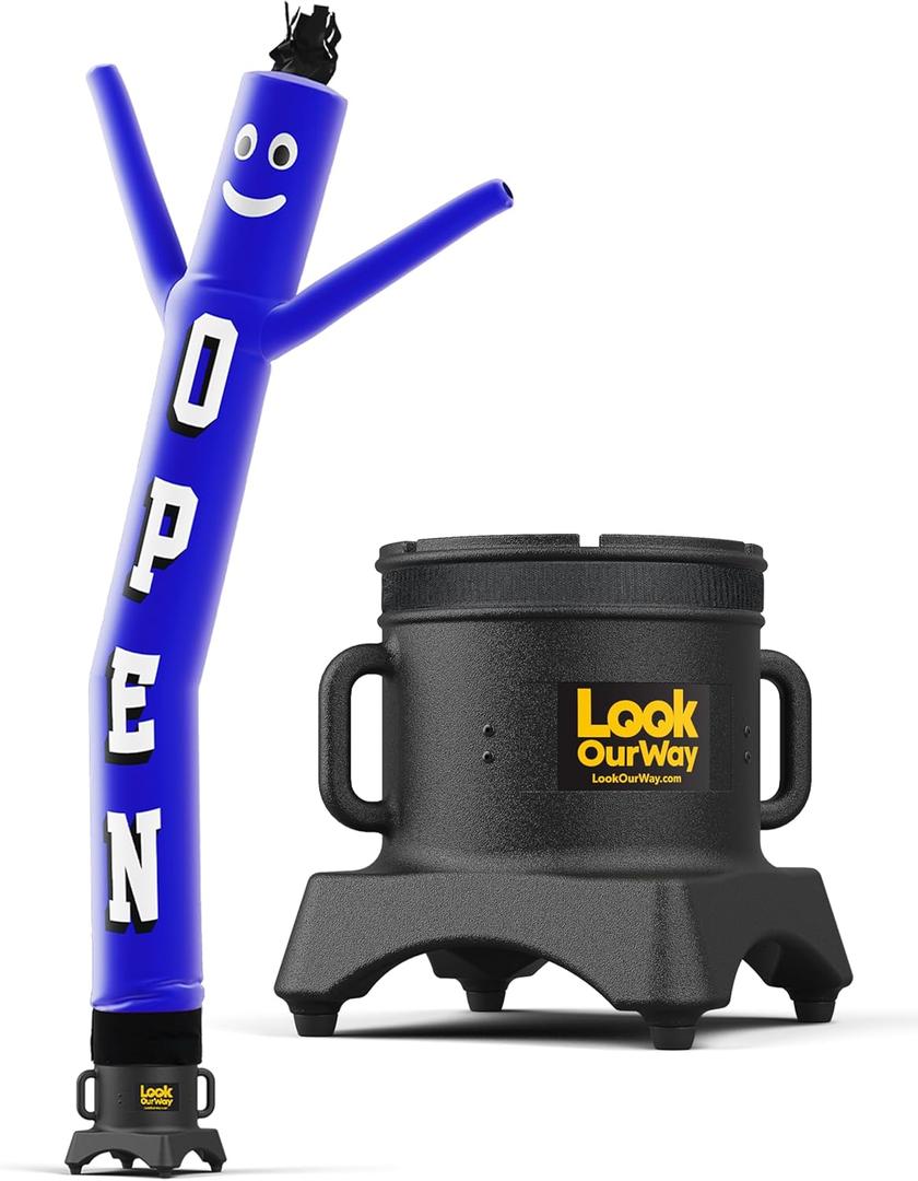 LookOurWay Air Dancers Inflatable Tube Man Set - 10ft Tall Wacky Waving Inflatable Dancing Tube Guy with 12-Inch Diameter Blower for Business Promotion - Open Blue