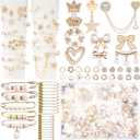 DoDoBeads 60 Pcs Junk Socks Charms Kit, Gold Brooches and Pins for Women, Pearl and Rhinestone Sock Charms with Safety Pins, DIY Accessories for Decorating and Personalizing Socks