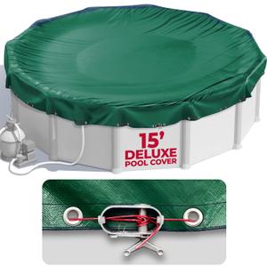 15 ft Round Pool Cover for Above Ground Pools, Above Ground Pool Cover, Swimming Pool Cover, Winter Pool Cover, Keeps Out Debris, Cold and UV Resistant, Supreme Mesh, Green