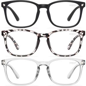 Gaoye Stylish Blue Light Glasses for Woman - Computer Glasses 99% Blue Light Blocking - Lightweight TR90 Frames - 3 pack (B3-matte Black+leopard+grey)