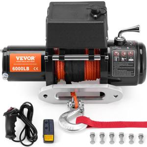 VEVOR 6000 lb 1/4 Electric, 12V DC Winch with 1/4 in x 55 ft Synthetic Rope Aluminum Fairlead Wireless & Wired Remote Control, Truck Trailer, IP55 Waterproof Towing for Off Road SUV ATV UTV Jeep Boat
