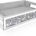 Wocred Mirror Perfume Tray fits Dresser Bedroom,Crushed Diamond Bathroom Tray with HandlesVanity Tray,Decorative Serving Tray for Coffee Table Decor(14x 10x 2.5) (Silver)