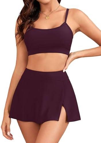 ZAFUL Women High Waisted Bikini Sets Modest Two Piece Swimsuit Sporty Push Up Bathing Suit with Swim Skirts Swimwear, Small ZAFUL Women High Waisted Bikini Sets Modest Two Piece Swimsuit Sporty Push Up Bathing Suit with Swim Skirts Swimwear, Small