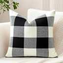 OTOSTAR Buffalo Check Decorative Throw Pillow Cover Outdoor Farmhouse Rustic Linen Plaid Square Pillow Cushion Case for Sofa Couch Bed Patio Home Decor 20x20 Inches, Black