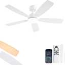 White Ceiling Fans with Lights, 52 Inch Low Profile Ceiling Fan with Light and Remote/App Control, Dual-Sided Blades, Reversible, 3CCT, Dimmable, Modern Ceiling Fan for Indoor/Outdoor Patios