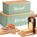 2 Pcs Extra Large Bread Box with Slicer, Metal Farmhouse Bread Storage Container with Bamboo Cutting Board Lids Multi-size Breadbox Set for Kitchen Countertop (Sage Green)