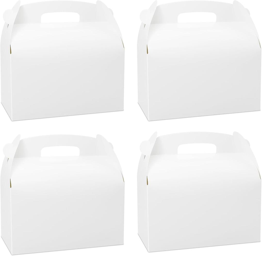 30Pcs 9 Inch Large Gable Gift Boxes, White Party Favor Treat Boxes, Lunch Box with Handles for Birthday Babyshower Wedding Activity Picnic