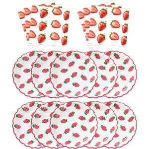 MaitianGuyou 80PCS Strawberry Party Tableware Set - 7 Inch Disposable Paper Plates and Napkins for Summer Fruit Birthday Supplies Baby Shower 1st Birthday Kids Party Decorations