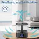 KZF 4L Top Fill Humidifiers for Bedroom & 60H Runtime - Cool Mist Humidifier, 3 Mist Levels, 8H Timer, Essential Oil Tray, Humidity Display, Quiet for Bedroom, Baby, Plants, Large Room (Black, 4L)