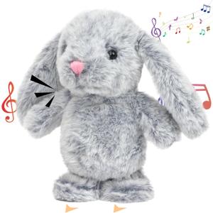 Hopearl Talking Singing Bunny Repeats What You Say Rabbit Walking Electric Interactive Animated Toy Speaking Plush Buddy Gifts for Toddlers, Gray, 9''