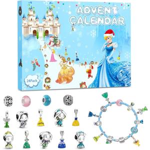 New Advent Calendar 2025 for Girls, Christmas 24 Days Countdown Calendar with 2 Bracelets and 22Pcs Unique Cartoon Charm Princess Beads, Christmas Toy Gifts for Girls Kids Teens Children (Colorful)