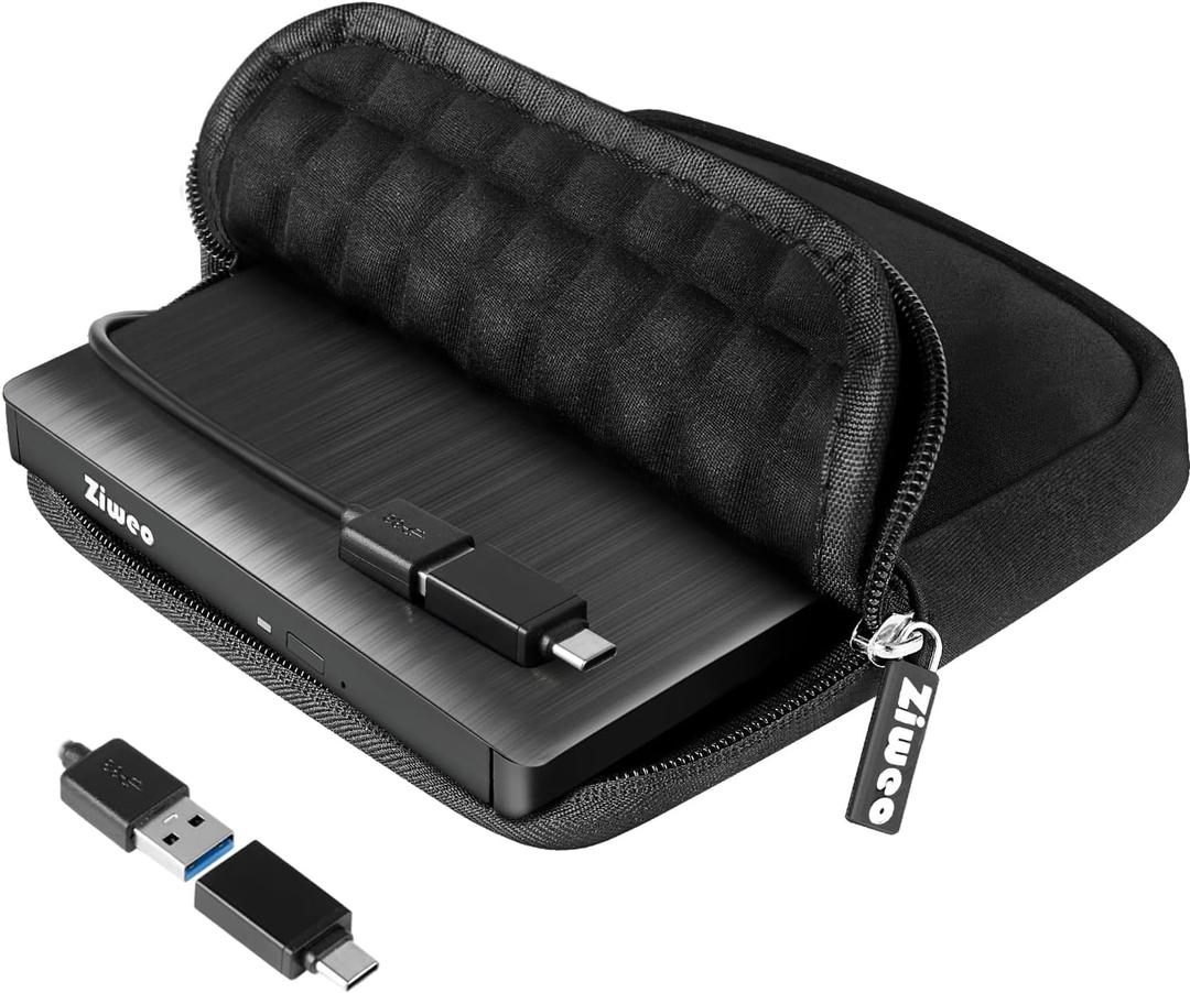 External USB 3.0 TypeC CD DVD +/RW Drive  Portable CD ROM Reader & DVD Burner with Protective Carrying Case for Laptop/Desktop PC/Mac/Windows/Linux