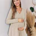 FMEYOA Womens Maternity Shirts Long Sleeve Pregnancy Tops Casual V Neck Ribbed Knit Pregnant Blouses (Beige, S)